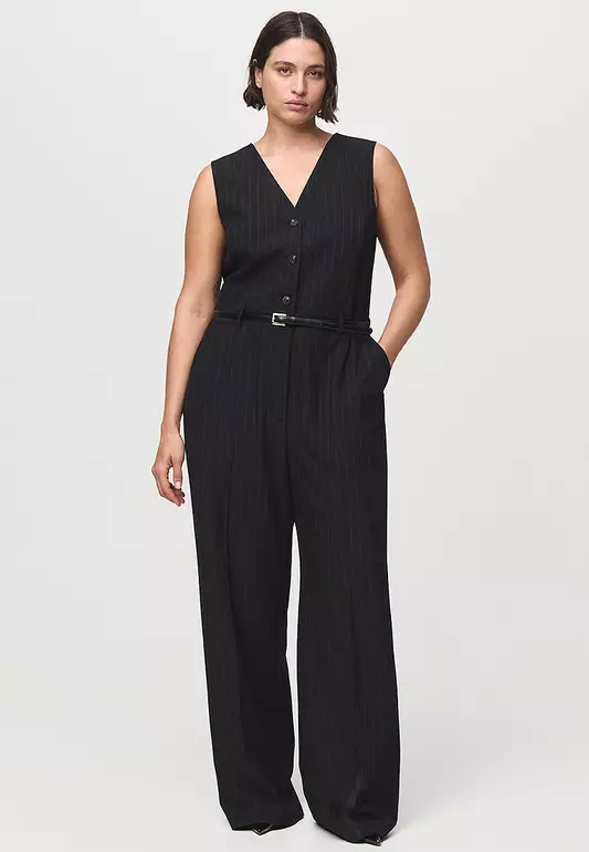 Pinstripe Jumpsuit With Belt