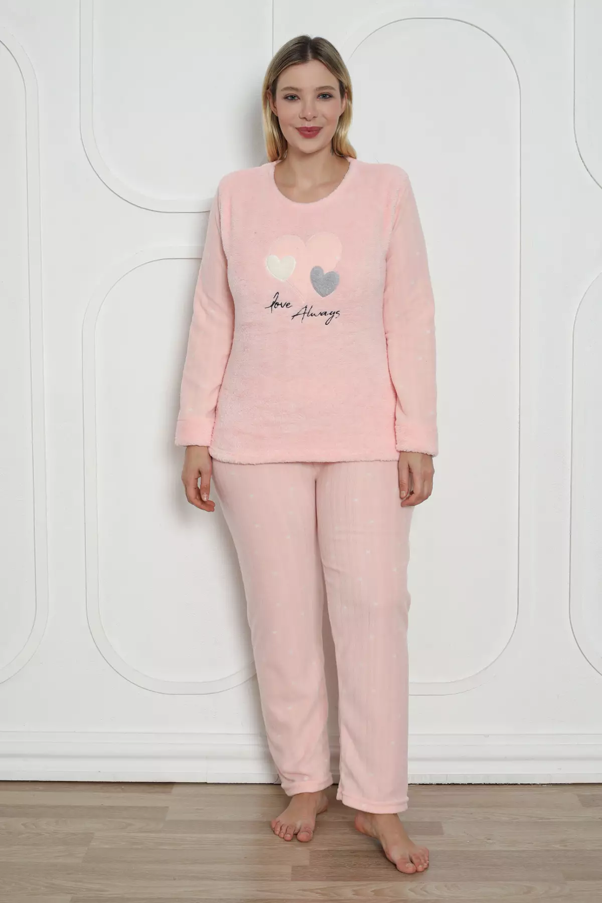 Pink Heart Polar Fleece Plus Size Pajama Set