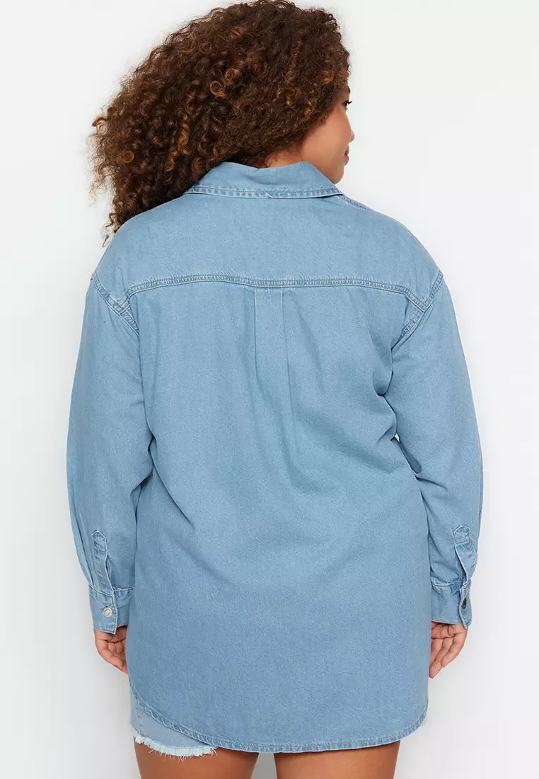 Plus Size Basic Denim Shirt