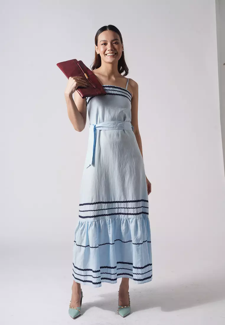 White and clearance blue linen dress