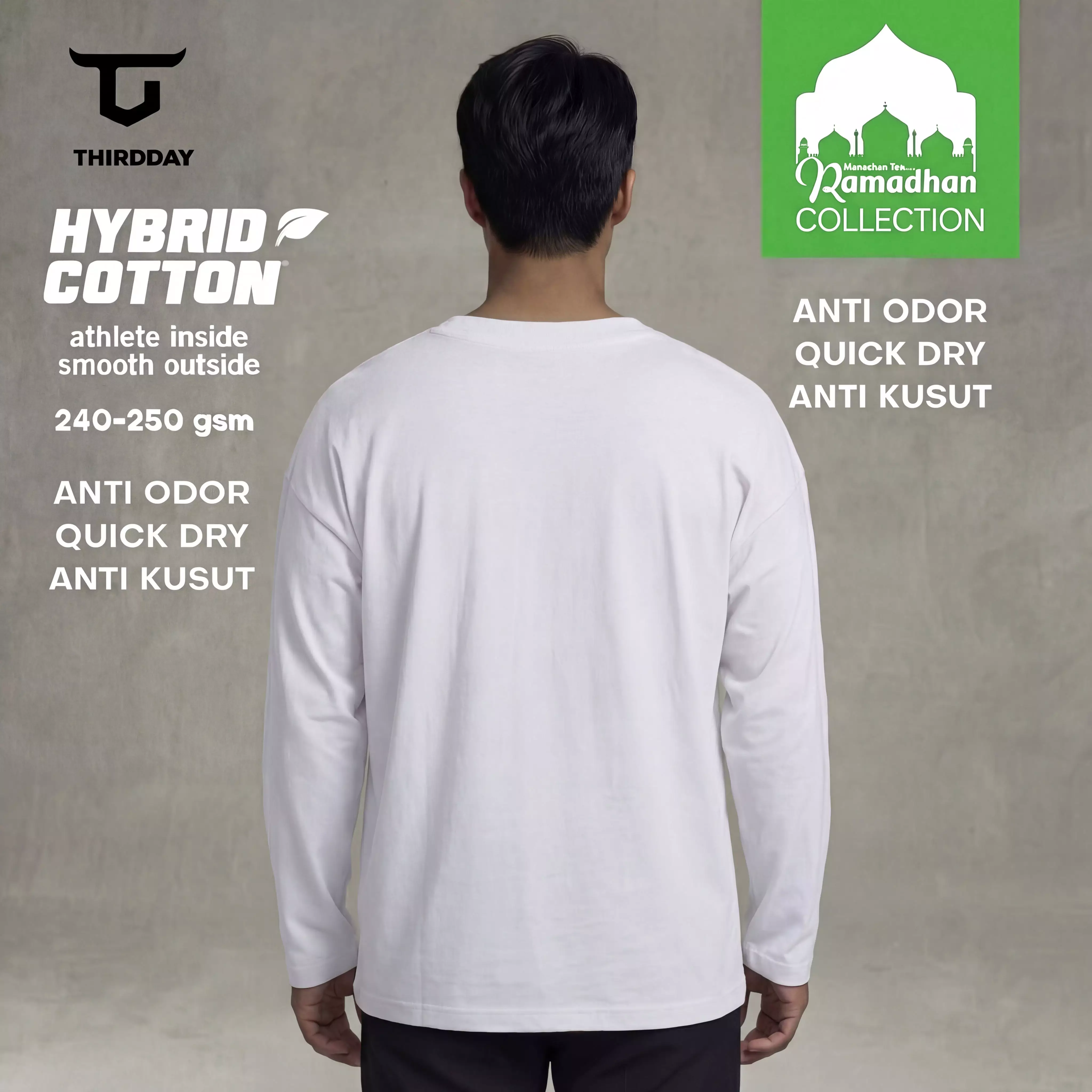 THIRDDAY Baju Koko Oversize Pria Lengan Panjang Kalcer Hybrid Cotton 240gsm putih MTZ18