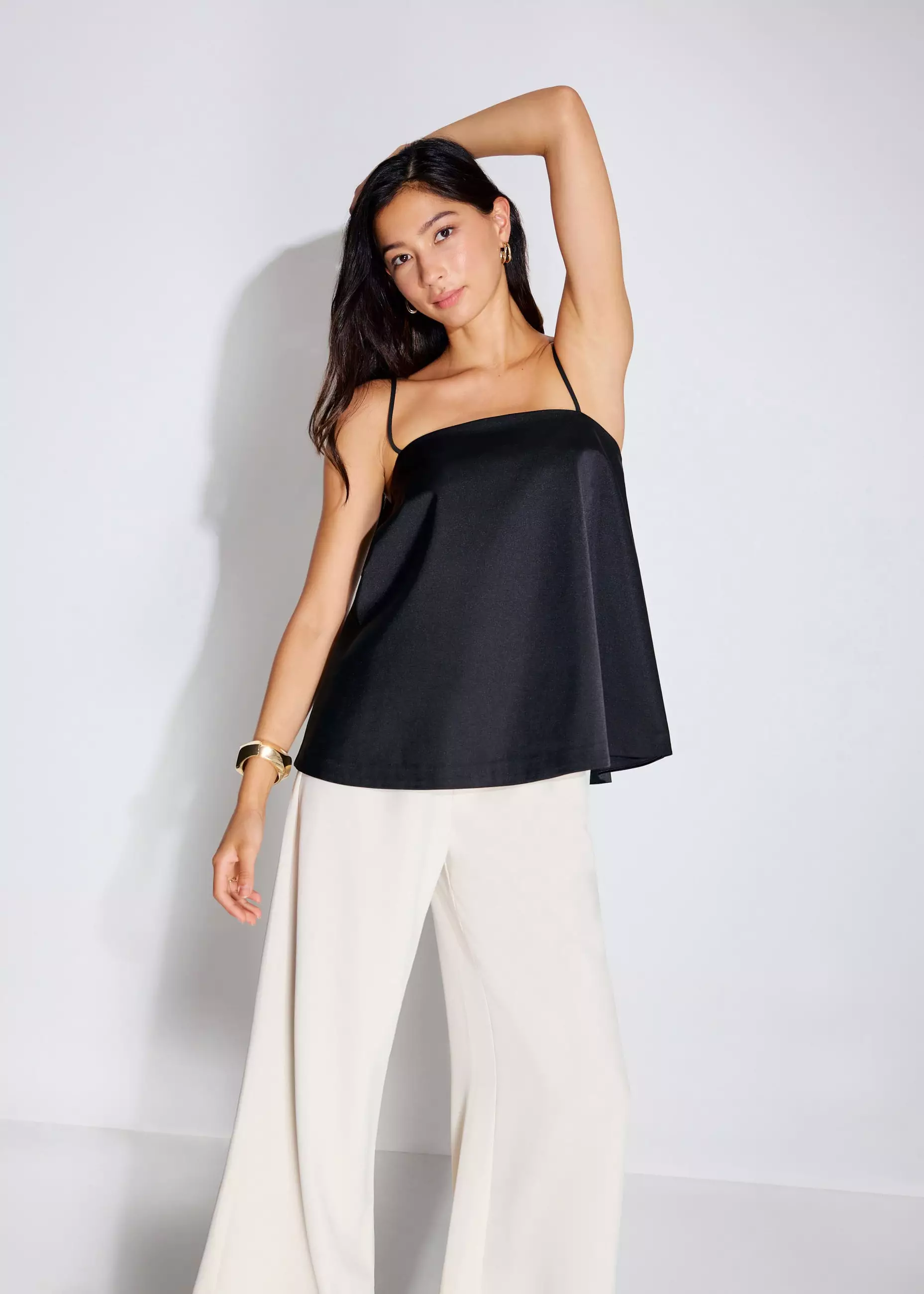 Atasan Wanita - Taffeta Straight Neck Tunic Top