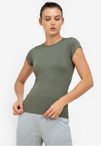 ZALORA ACTIVE green Cap Sleeves Fitted Rib Top 58929AA2989AABGS_1