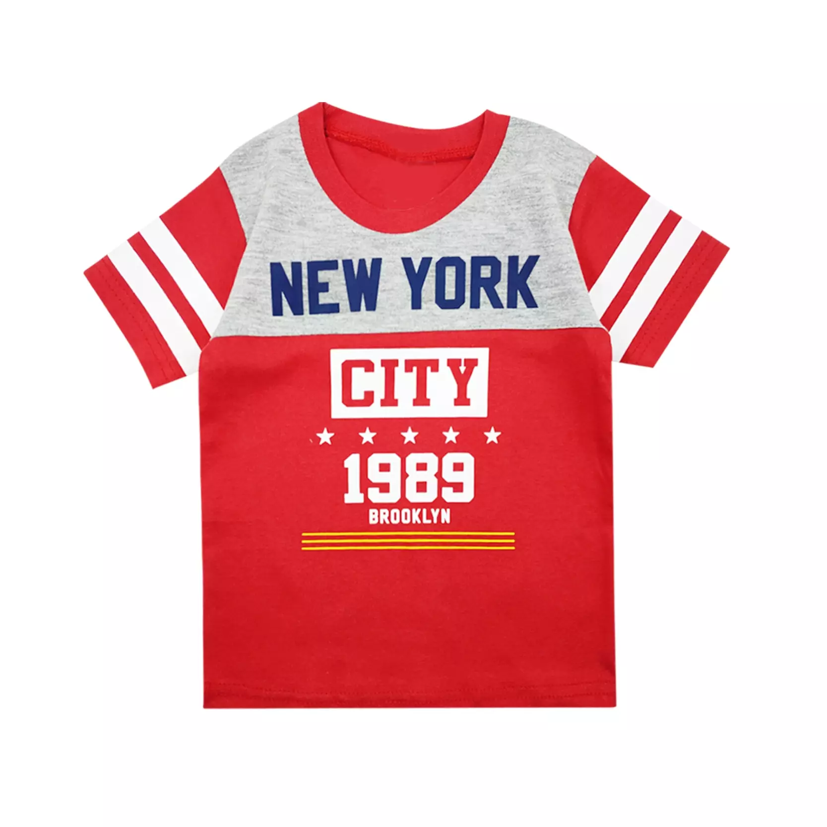 Wakakids Baju Bayi Anak Laki Laki Lengan Pendek Motif New York Setelan Celana 3/4 Dengan Topi Usia 12 Bulan Hingga 18 Bulan 3005 Merah