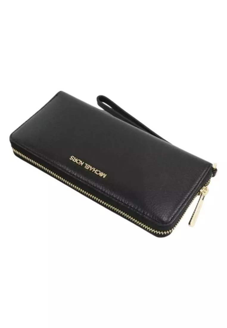 Michael Kors Jet Set Travel Large Pebbled Leather Wristlet Black