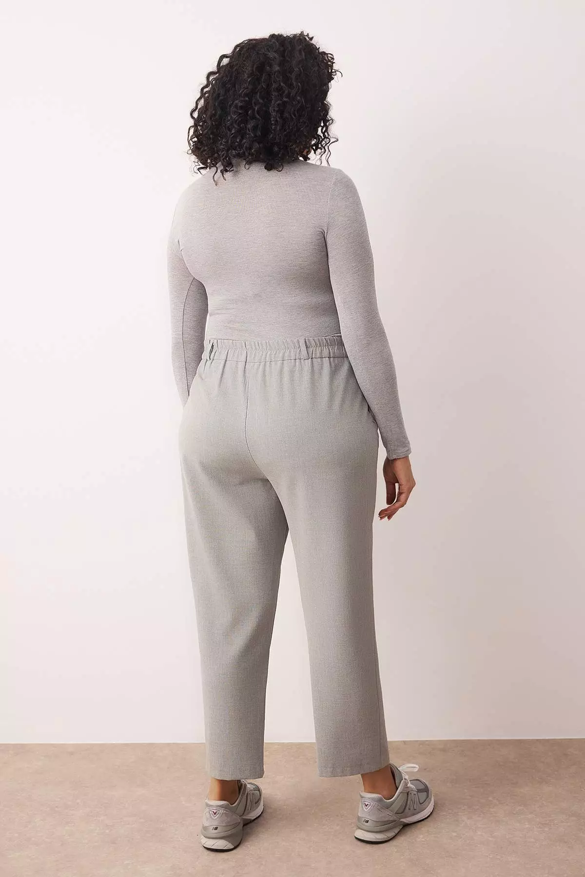 Gray Rubber Waist Woven Premium Fabric Large Size Pants Tbbaw26Ar00012