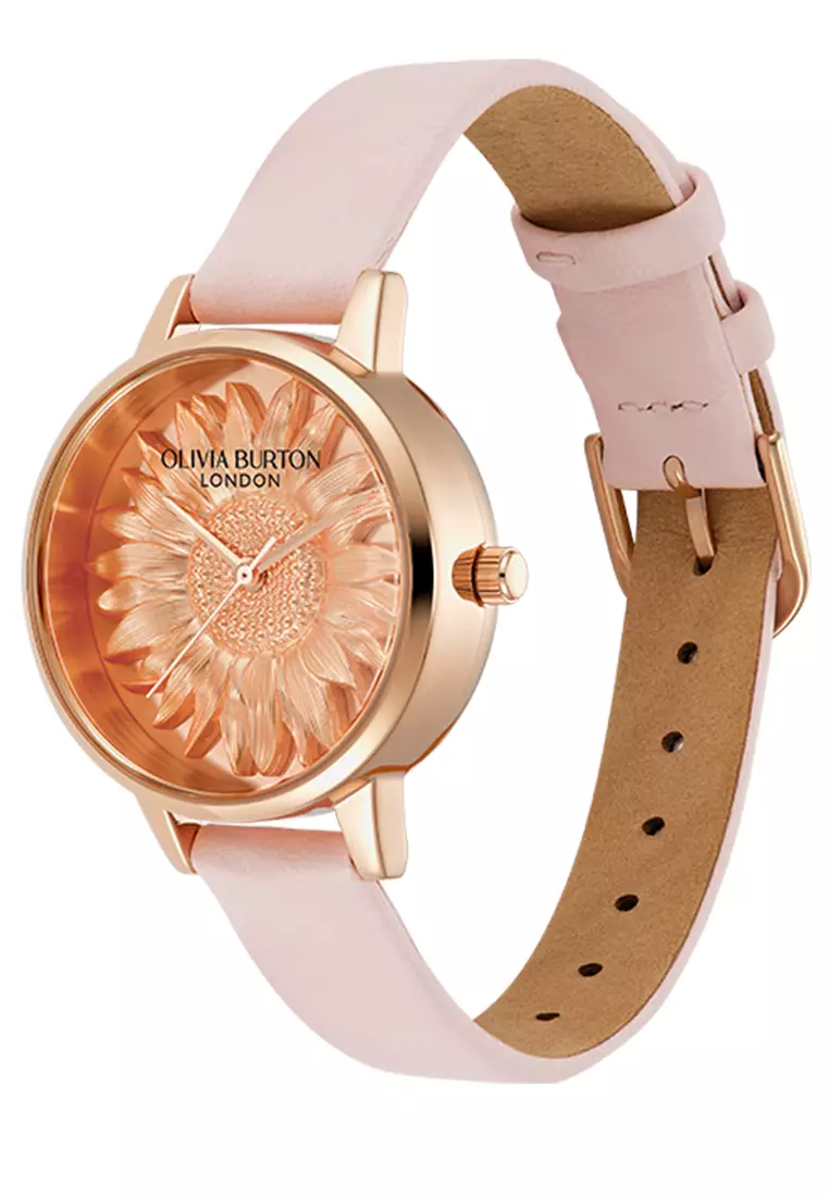 Olivia Burton 3D Flower Tonal Dial Primrose RG Leather Strap 30mm - 24000221