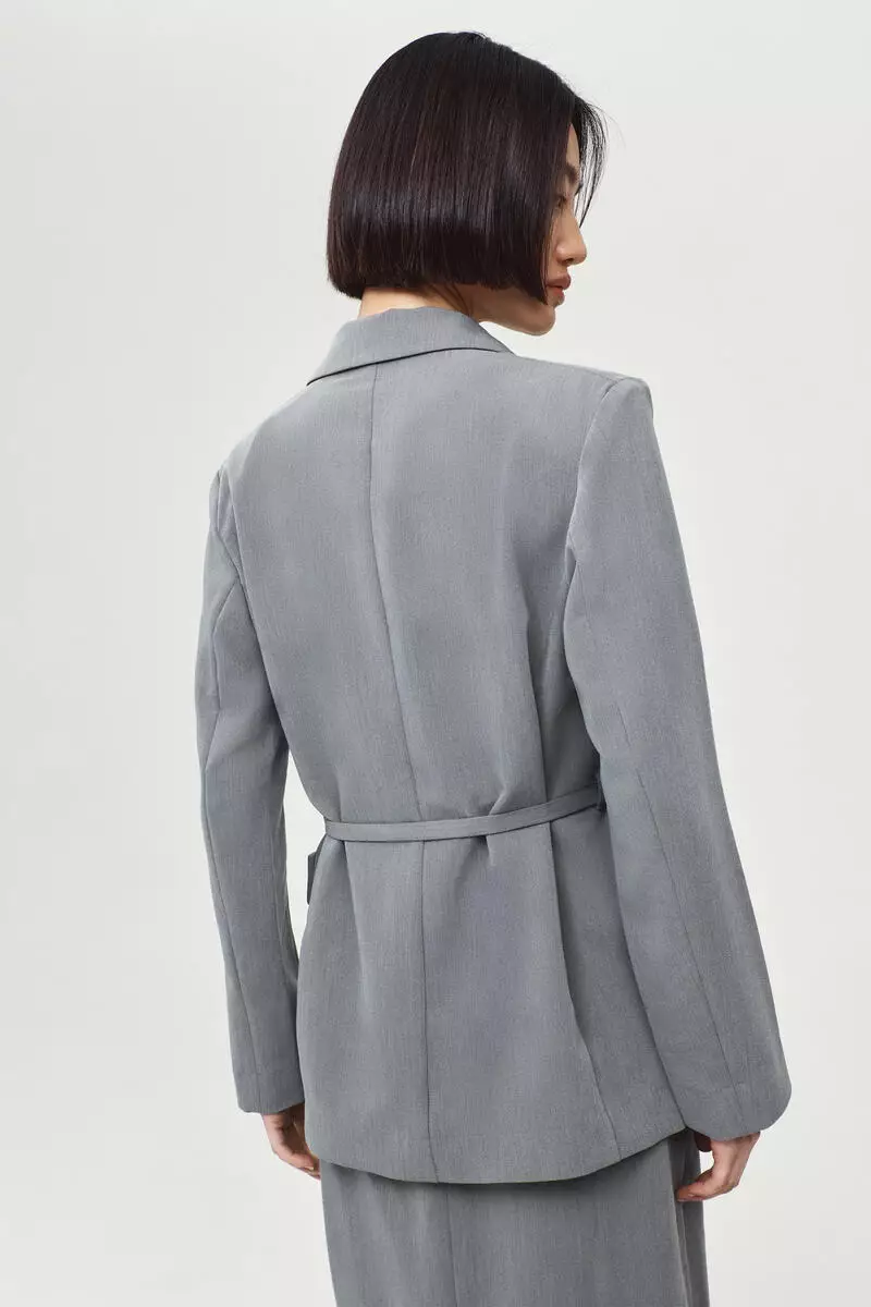 Single-breasted tie-belt blazer