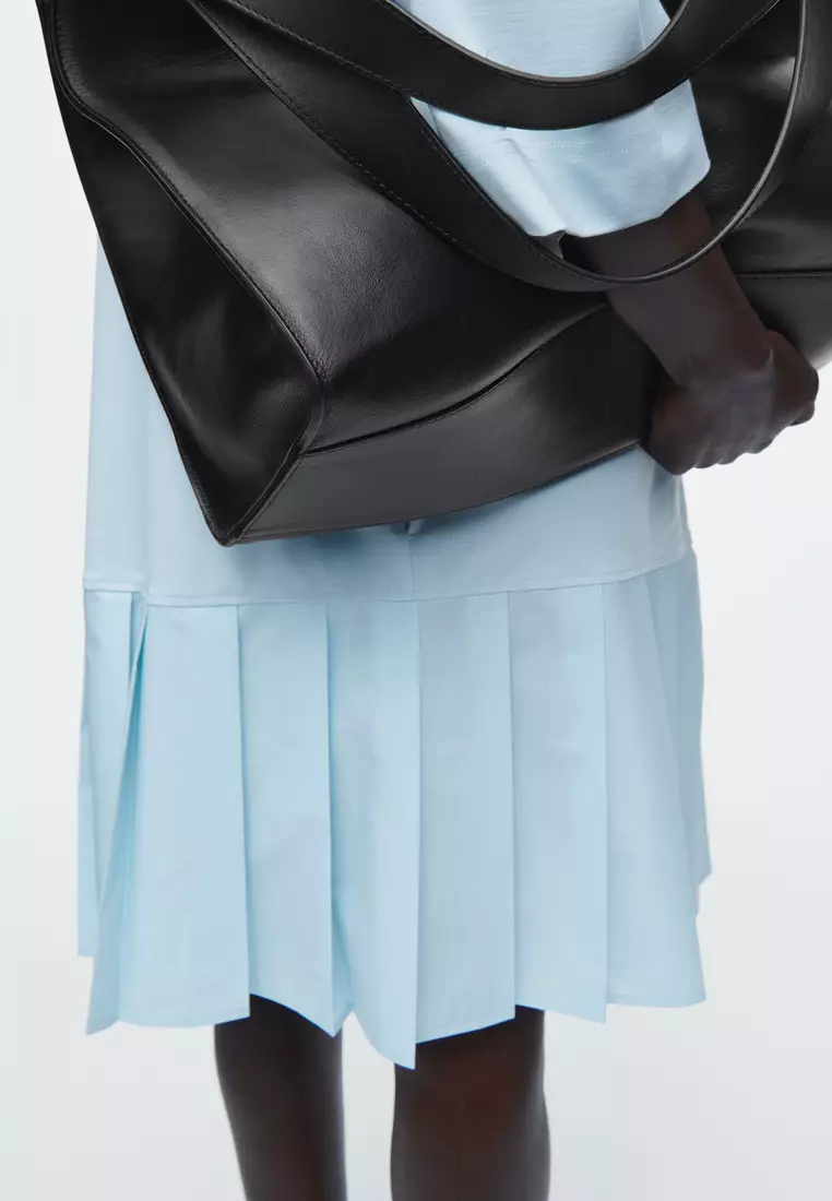 PLEATED DROPPED-WAIST T-SHIRT DRESS