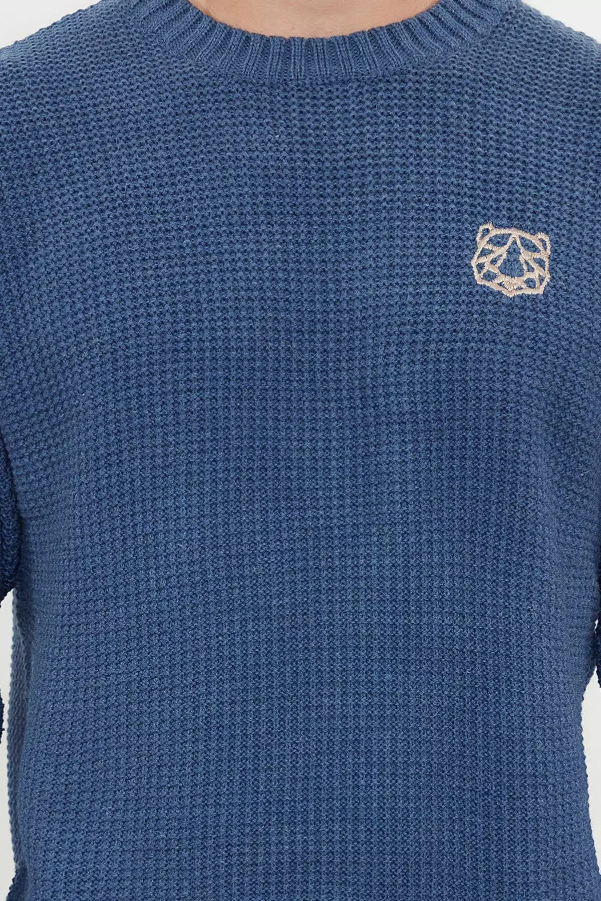 Indigo Oversize Crew Neck Textured Sweater TMNAW24KZ00032