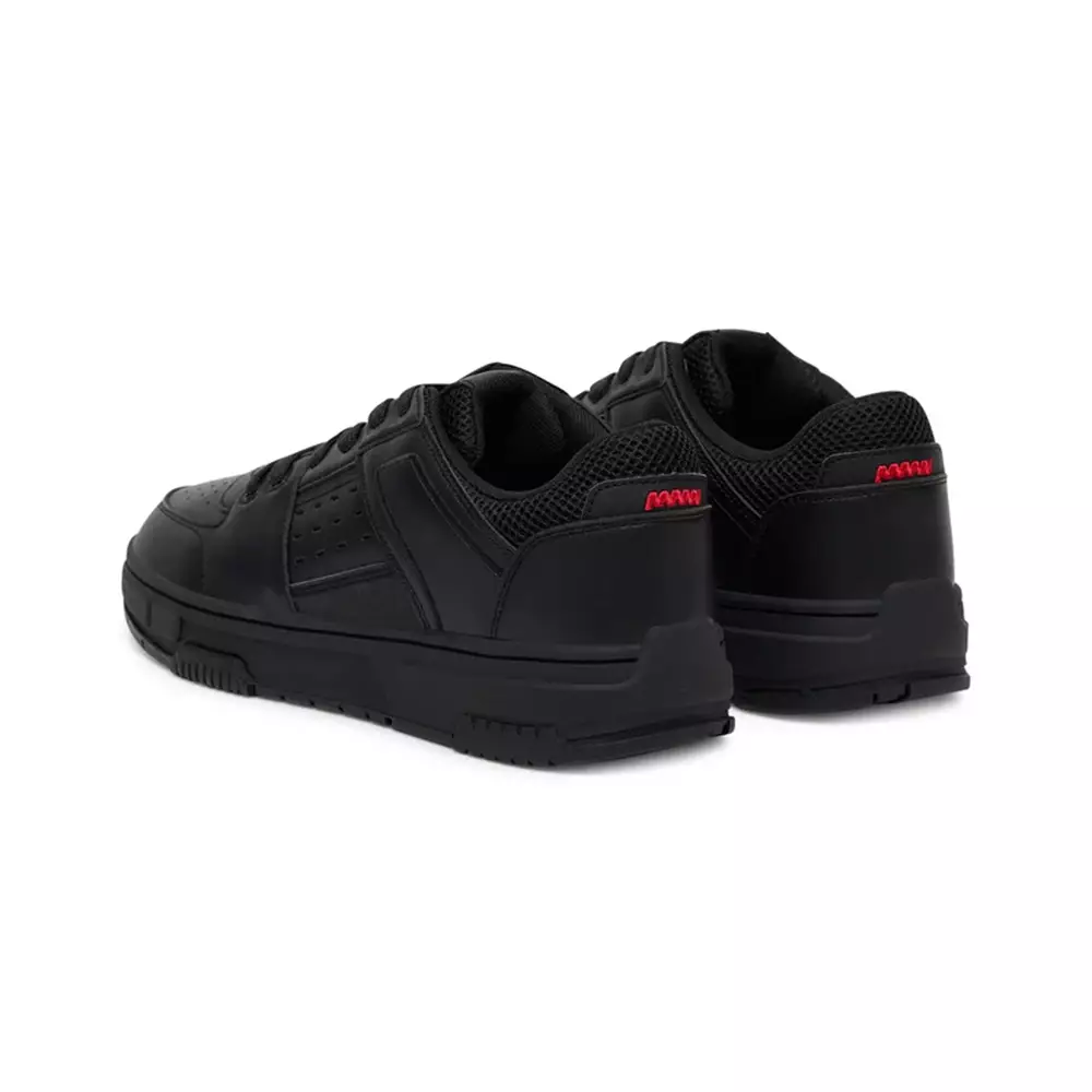 Faux-Leather Trainers with Mesh Trims Sneakers Black