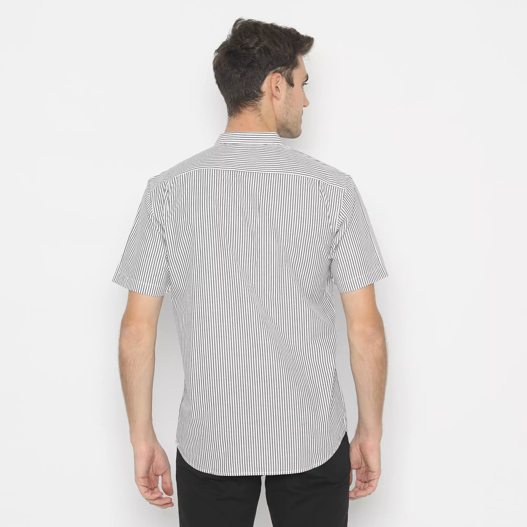 Platini Kemeja Pria Lengan Pendek Salur Katun Putih Abu 931074