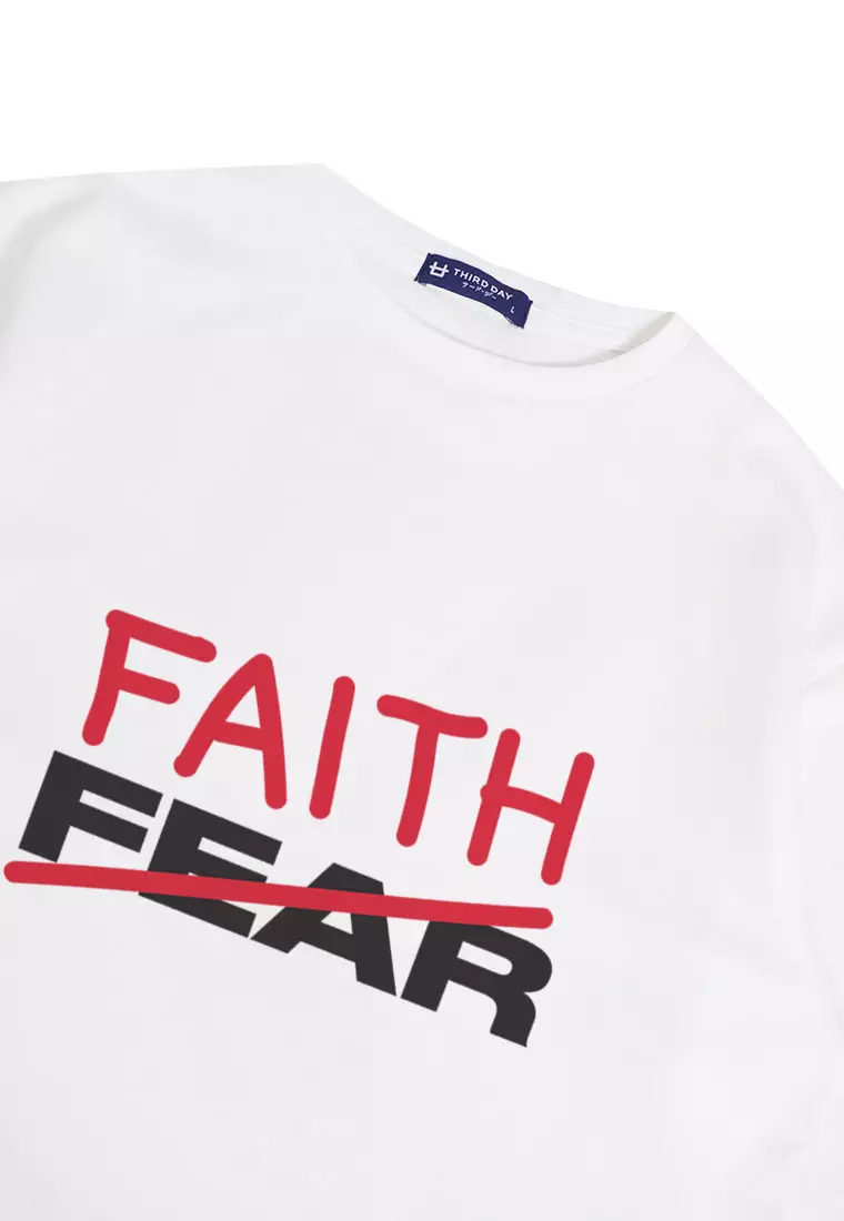MTP61 kaos rohani oversize bahan tebal scuba faith over fear putih