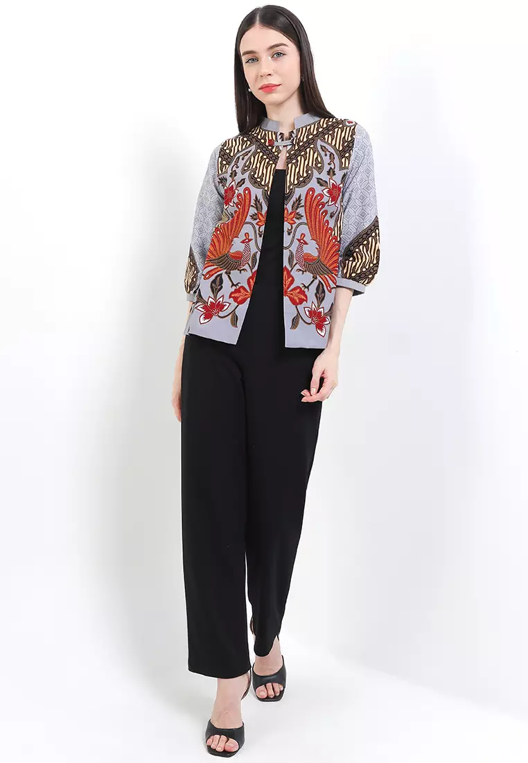 Cardigan Outer Vest Atasan Batik Wanita Ganira Lengan Panjang Grey