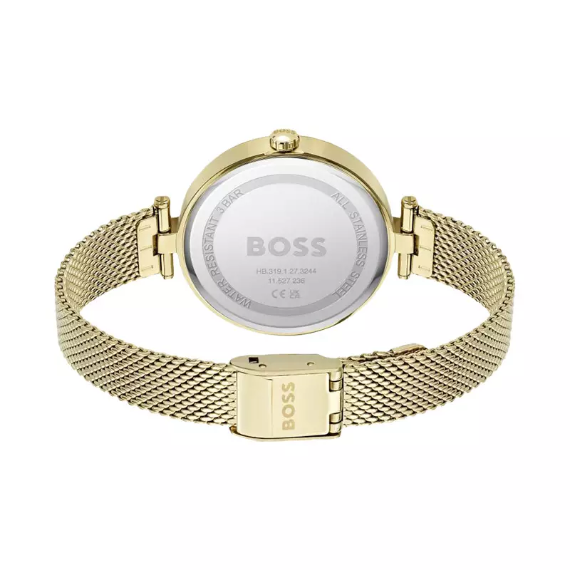 Jam Tangan Wanita Hugo Boss Majesty 1502586 Ladies Silver Dial Gold Mesh Strap