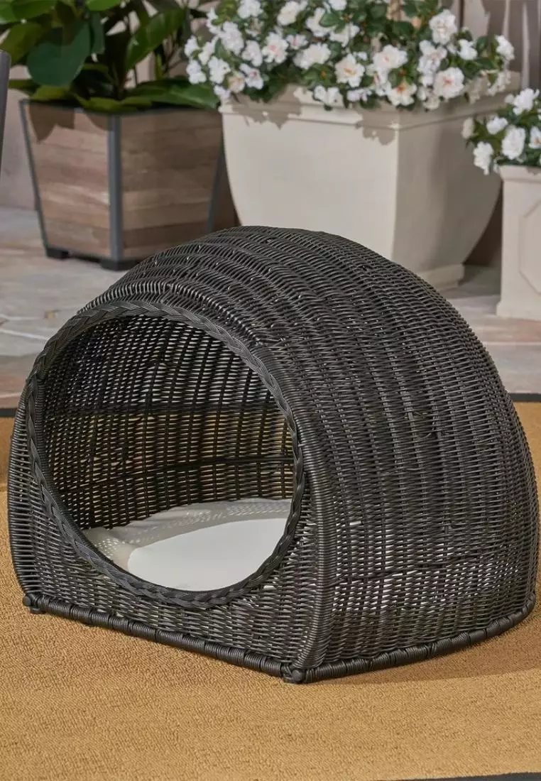 Buy FURNY MATTER Hayes Outdoor Wicker Igloo Cushioned Pet Bed Online