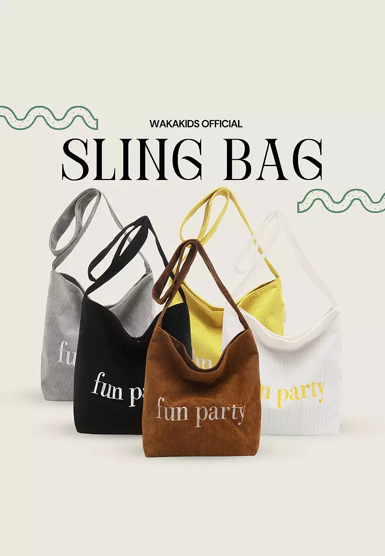 Wakakids Tas Selempang Wanita Pria Unisex Sling Korean Bag Corduroy Fun Party Venrc Hitam