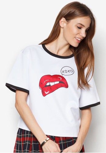 紅唇印花短版TEE, 服zalora taiwan 時尚購物網飾, T恤