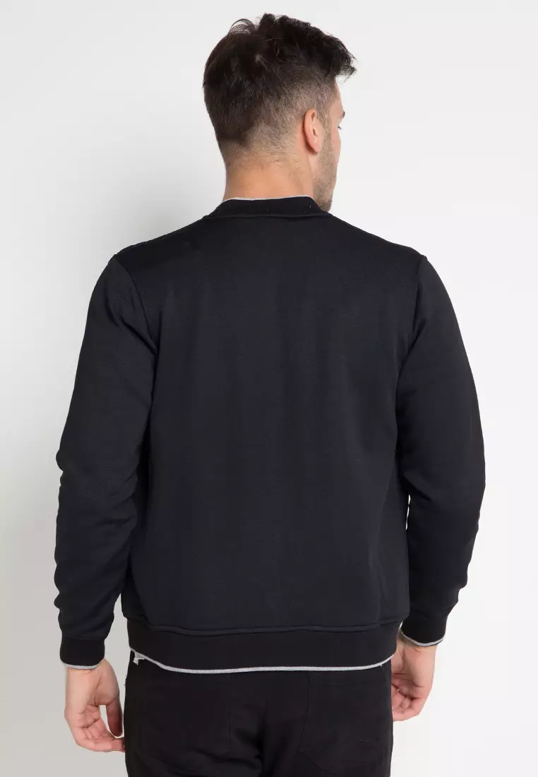 Jaket Bomber Pria - Black With Silver Stirp