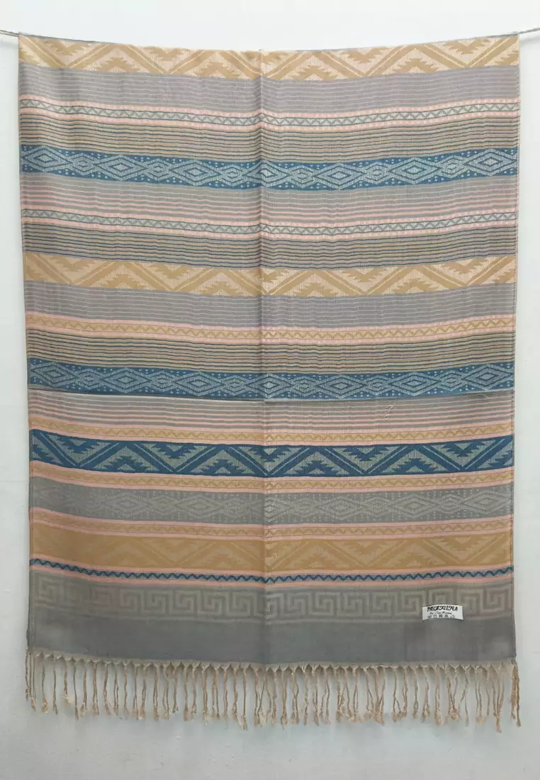 Hijab Pashmina Wanita Reversible Viscose Nomad Weave Pashmina Shawl Syal Wanita Sandstone Beige