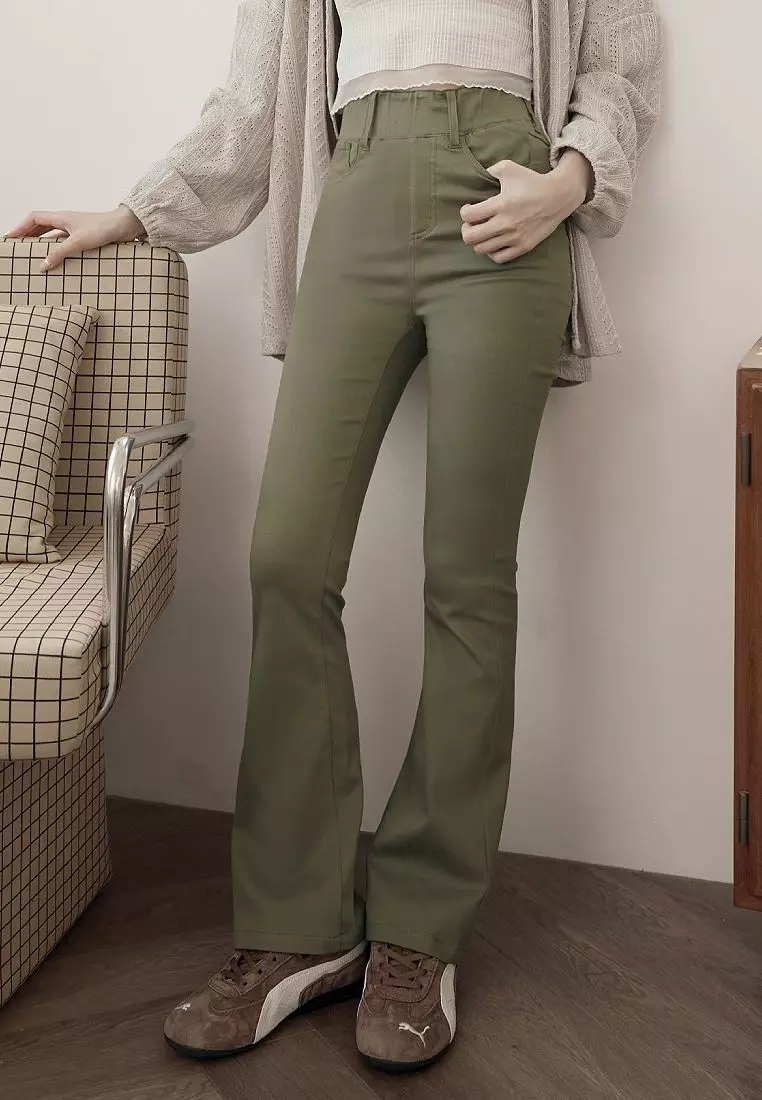 High-Waist Shaping Flared Pants with Stretch Wide Waistband [BA7617]