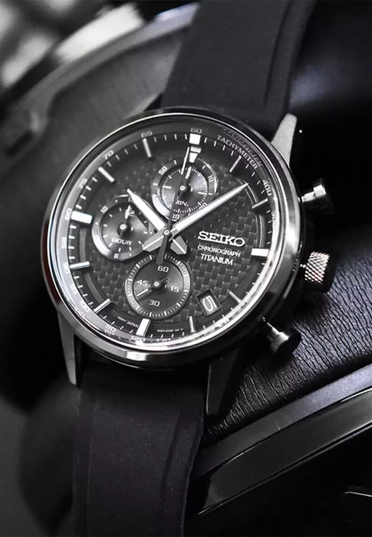 Seiko Chronograph Titanium Case Jam Tangan Analog Pria - SSB393P1 - Rubber Strap