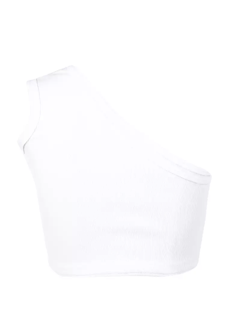 White Asymmetrical Basic Crop Top