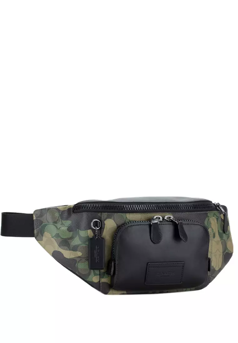 Mens Track Belt Bag In Signature Canvas With Camo Print - Green