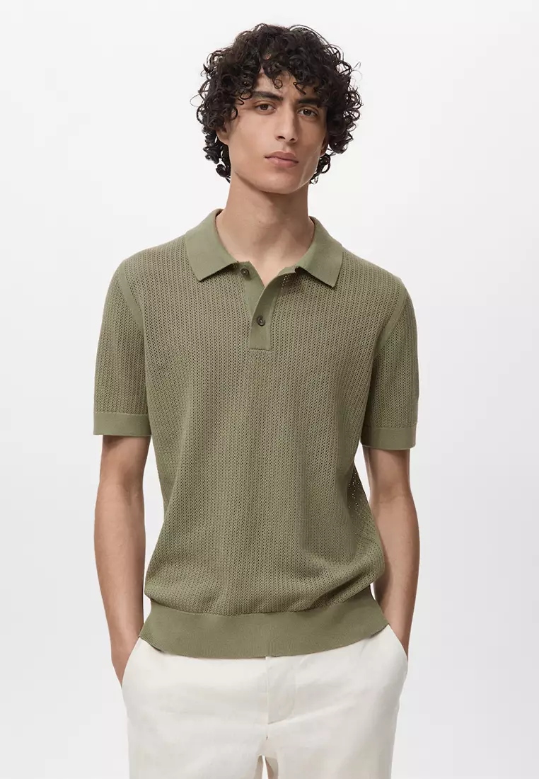 Openwork Knitted Cotton Polo Shirt