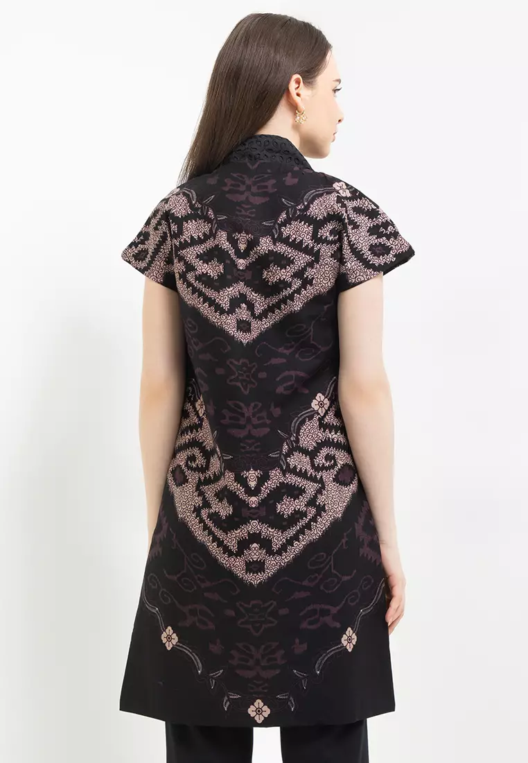Vest Cardigan Outer Atasan Batik Wanita Riona Black
