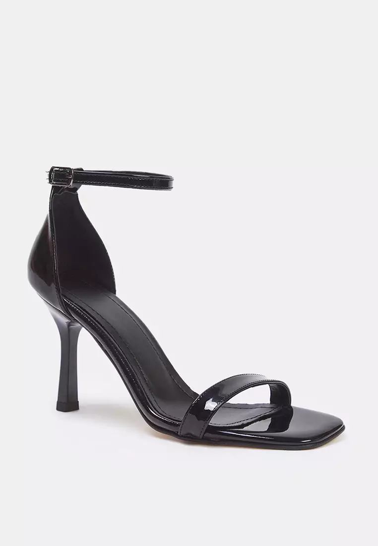 Black Ankle Strap Women Thin Heels Shoes Takss25To00097