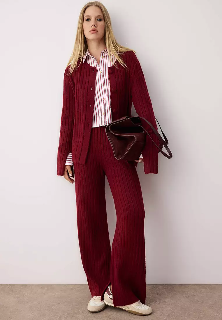 Bordro Soft Textured Sweater Pants Knitwear Bottom Top Set