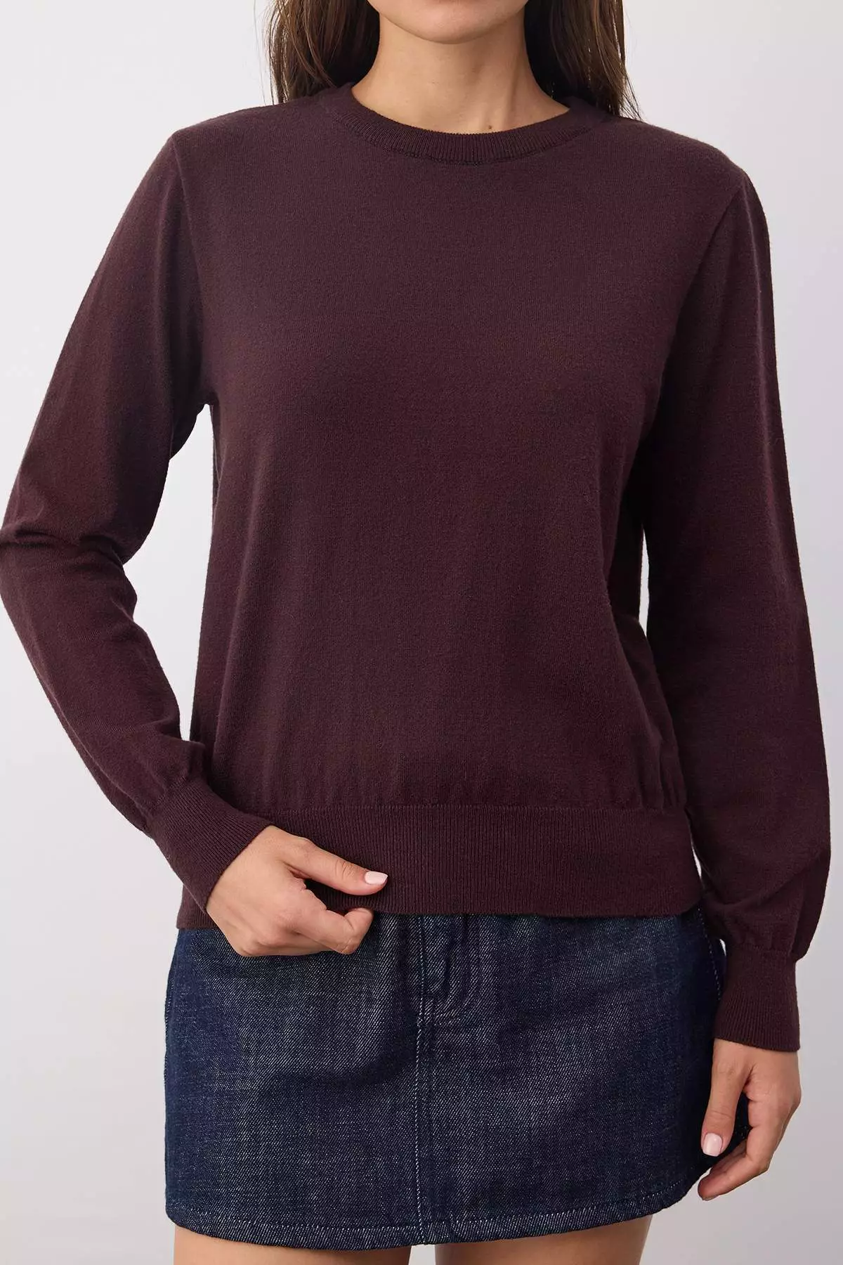 Wardrobe Essentials Brown Premium Yarn/Special Yarn Basic Knit Sweater |