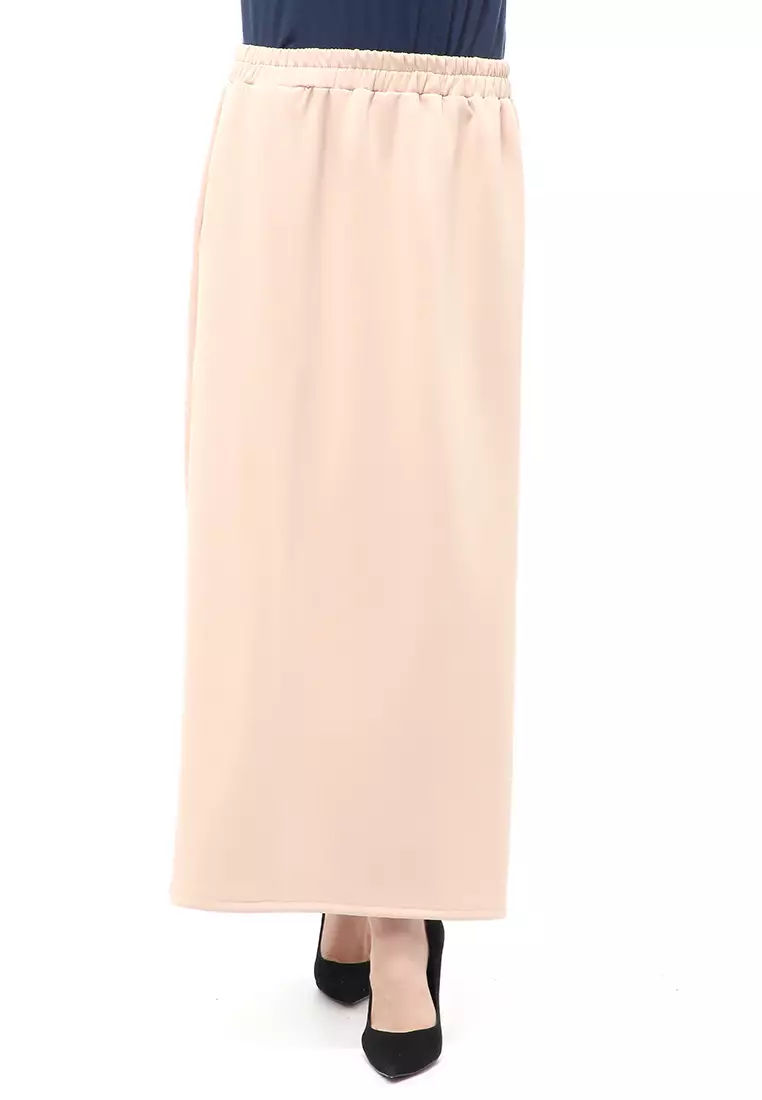 Rok Panjang Muslimah Polos Bawahan Wanita Regular Fit All Size - Beige