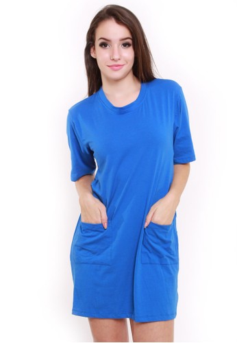 Plain Pocket Casual Dress Benhur Blue