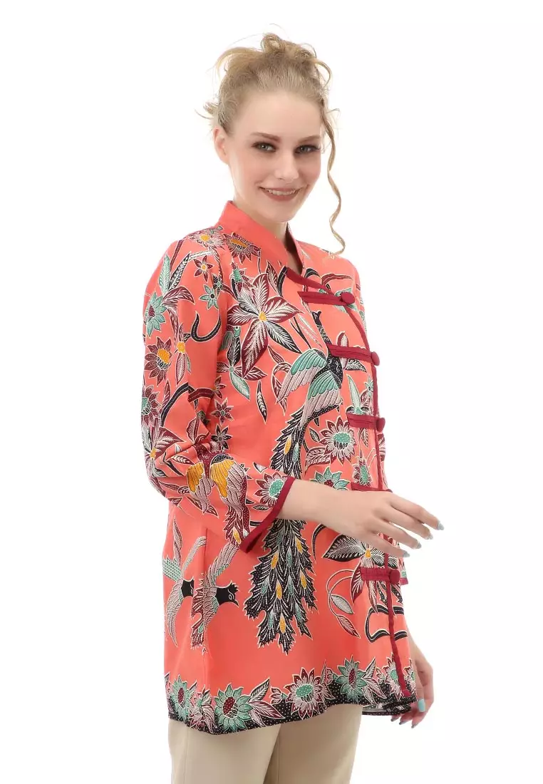 Lynelle Atasan Formal Wanita Blouse Batik Long Sleeve Model Kancing Material Cotton ORIGINAL - Peach