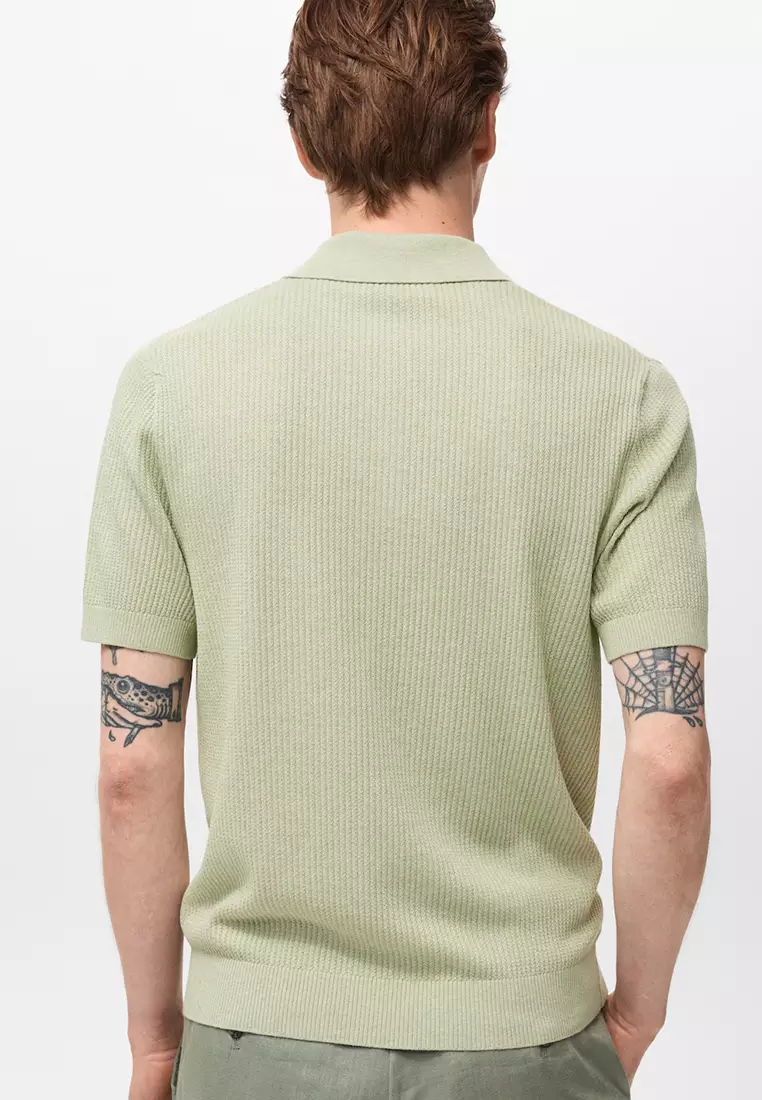 Ribbed Knit Polo Shirt