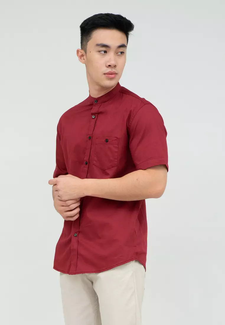Houseofcuff Baju Koko Kemeja Lengan Pendek Pria Maroon