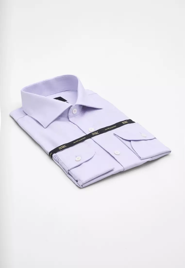 Milano Collection Grey Violet Textured Slim Fit Shirt