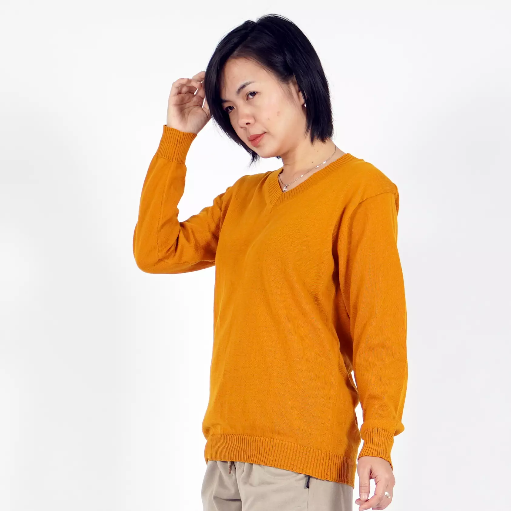  Vanessa Knit Outer Rajut Leher V Neck Sweater Rajut Wanita - CARAMEL