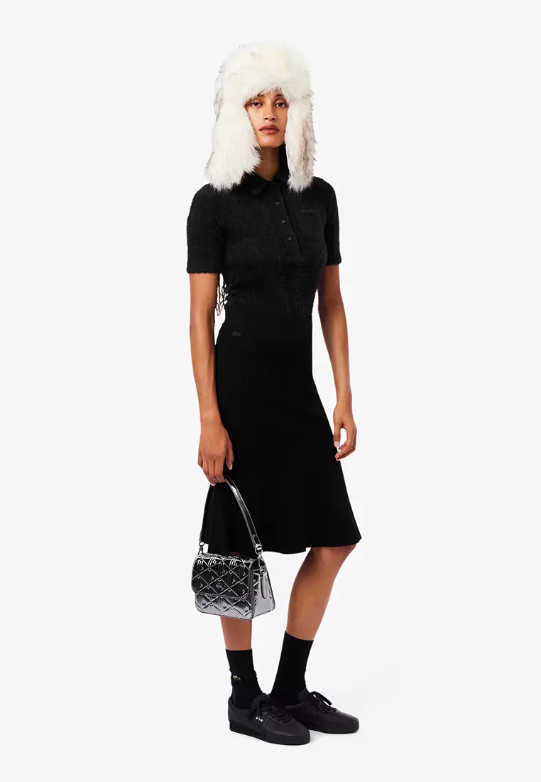 Slim Fit Fuzzy Rib Knit Polo Shirt