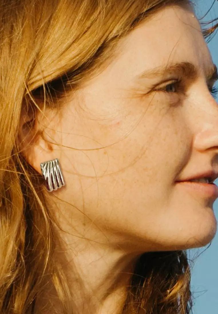 Pleated Angel White Gold layered Stud Earrings