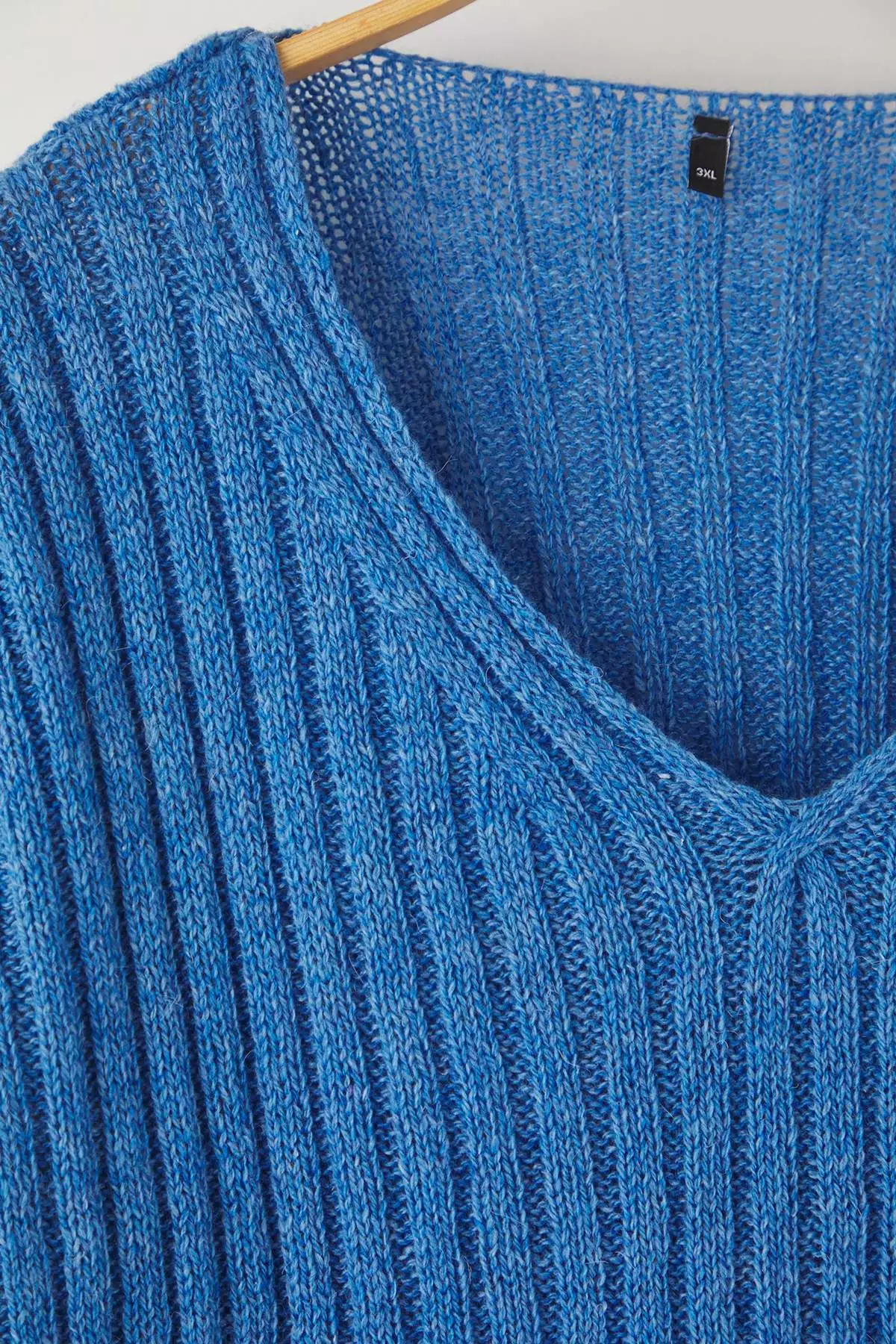 Indigo V-Neck Thin Ribbed Knitwear Sweater