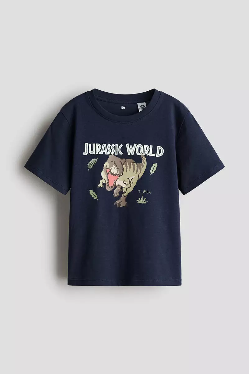 Print-motif cotton T-shirt