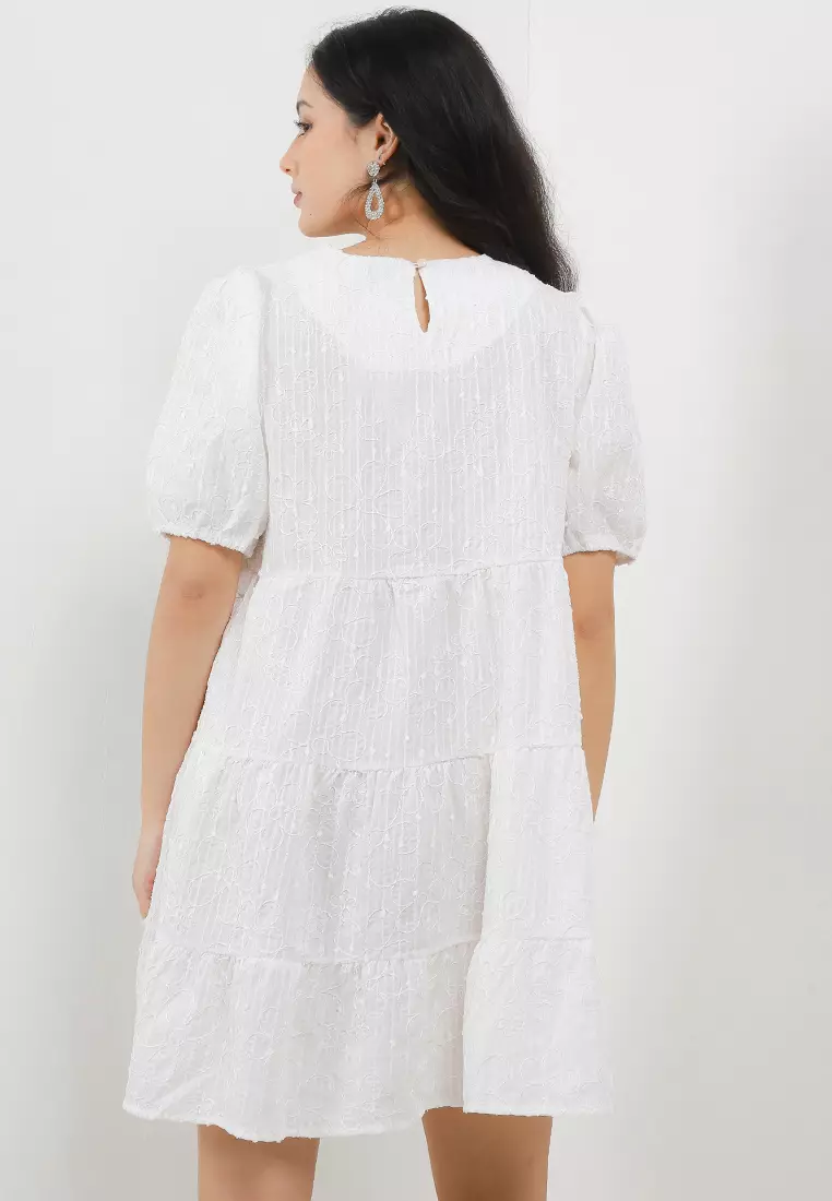 Puff Sleeve Emb Tier Dress
