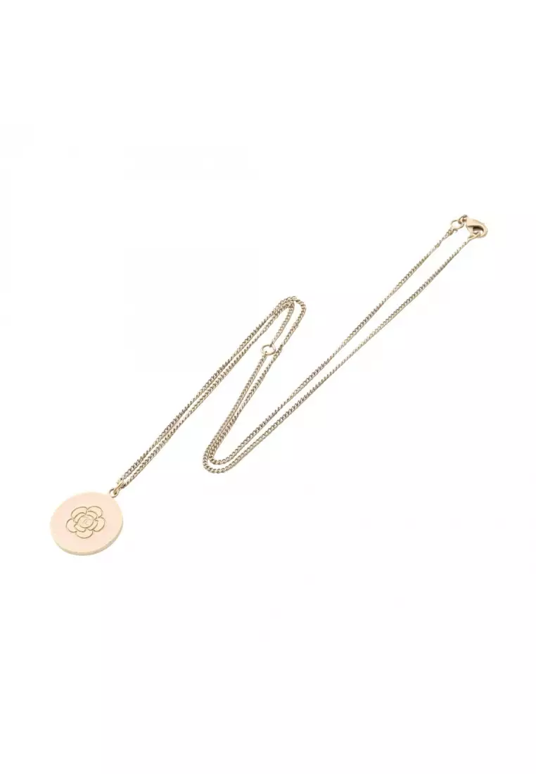 Pre-Loved Chanel camellia coco mark Circle necklace GP pink 06P