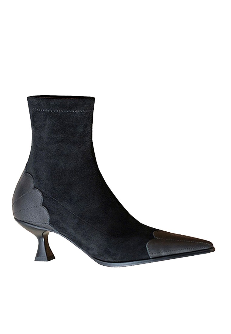 VANSA Top Layer Cowhide Stitched Stretch Velvet Ankle Boots VSW-B61069