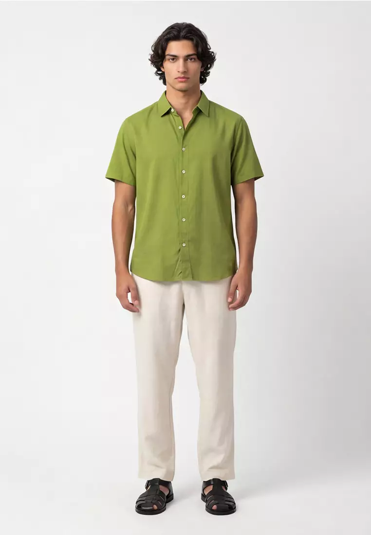 Viscose Olive Green Casual Shirt SS