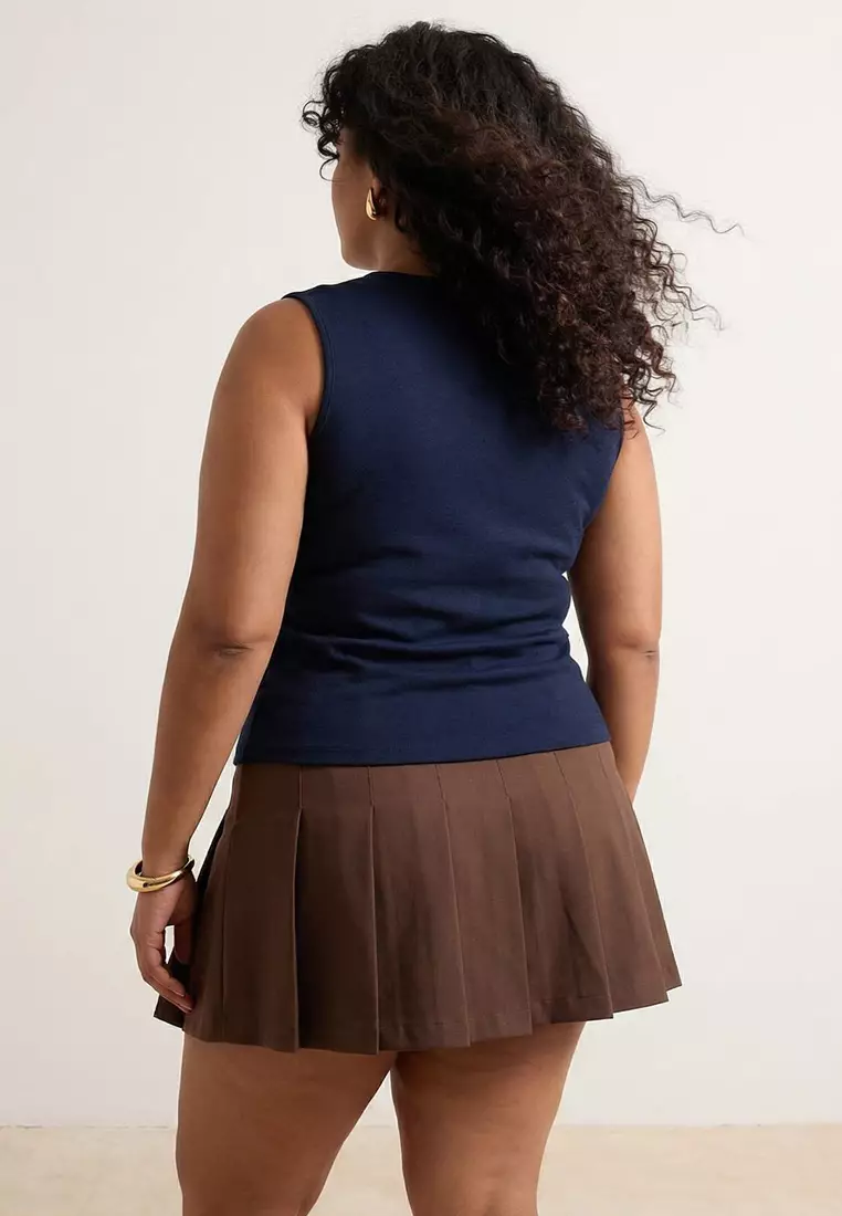 Blue Denim Look Knitted Plus Size Blouse Tbbss26Af00119