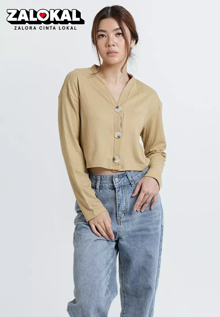 Jual Cloth Inc Kino Crop Cardigan In Mustard Original Zalora